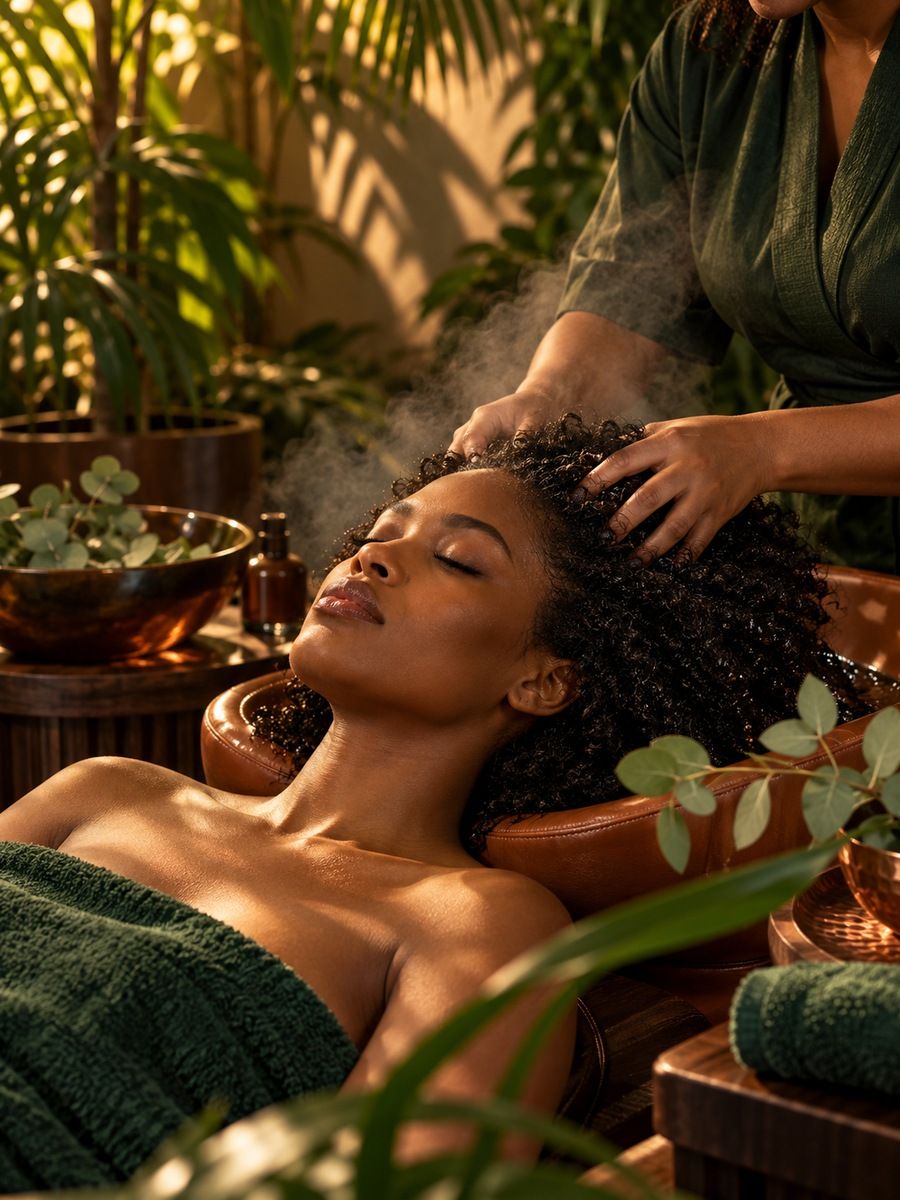 Massagem terapêutica no couro cabeludo